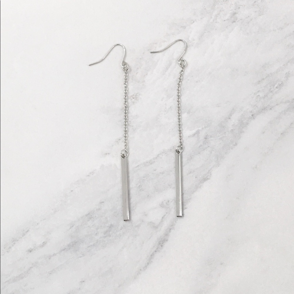 Silver Dangle Bar Earrings